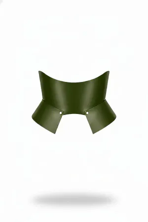 Olive Green Sculptural Faux Leather Waist Harness with Flared Panels