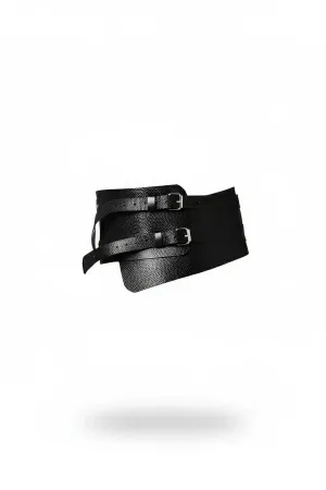 Black Faux Leather Waspie Waist Harness Two Buckles
