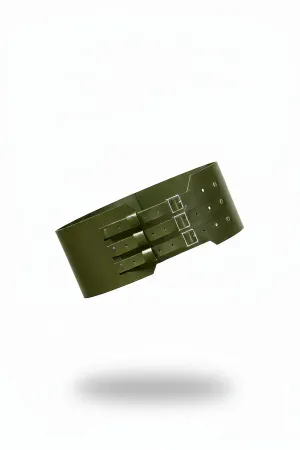 Olive Faux Leather Corset Belt Waist Cincher Triple Buckles