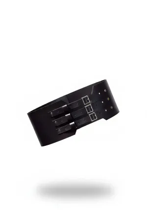 Black Faux Leather Wide Underbust Belt Triple Buckle Straps