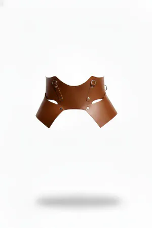 Structured Tan Vegan Leather Underbust Harness Skirt Overlay with Silver Hardware
