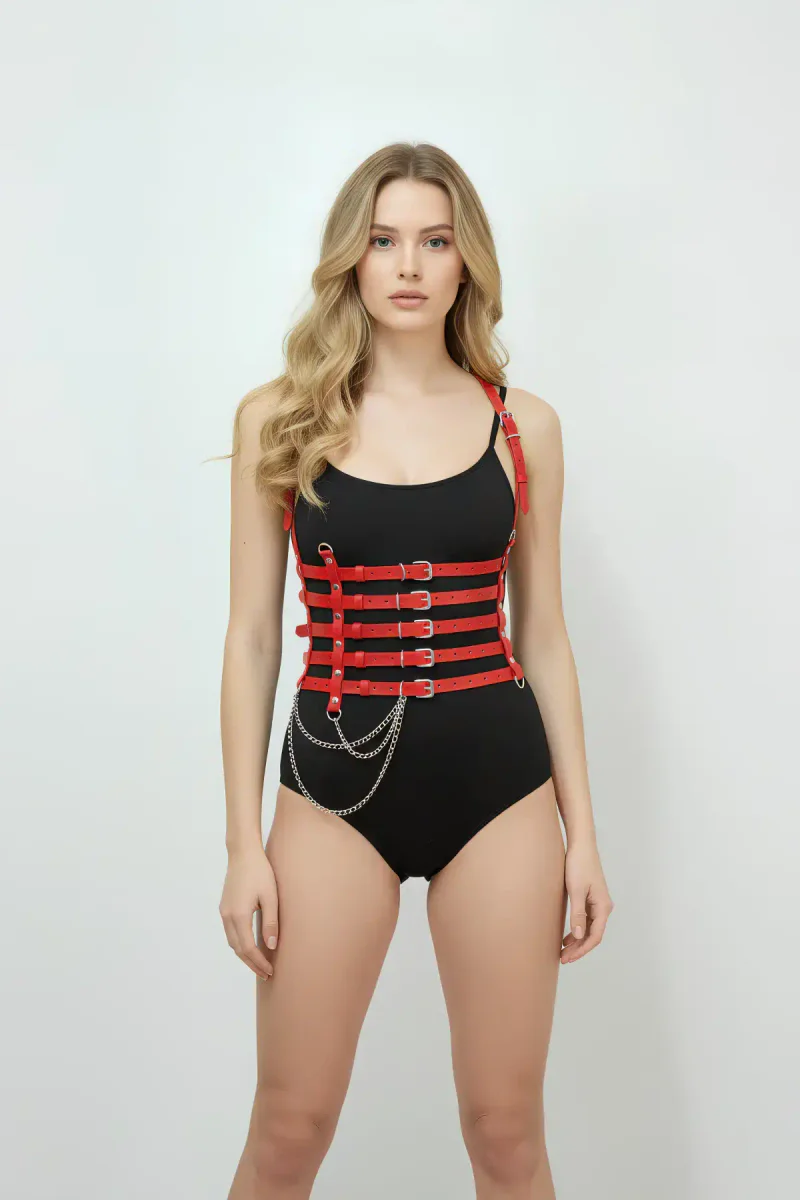Red Vegan Leather Body Harness
