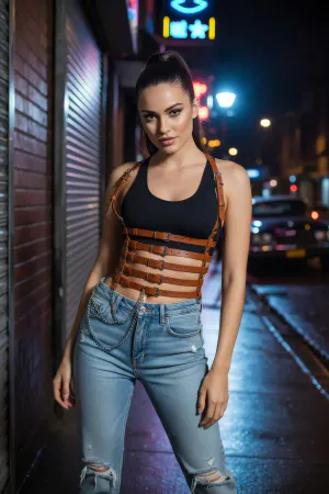 Cognac Faux Leather Multi-Strap Vest Harness Women Adjustable Buckles