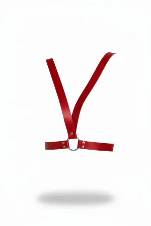 Red Vegan Leather Chest Harness Women Adjustable O-Ring