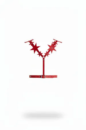 Red Faux Leather Star Burst Chest Harness Front View Adjustable Waist