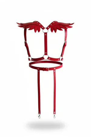 Red Faux Leather Winged Body Harness with Detachable Thigh Straps