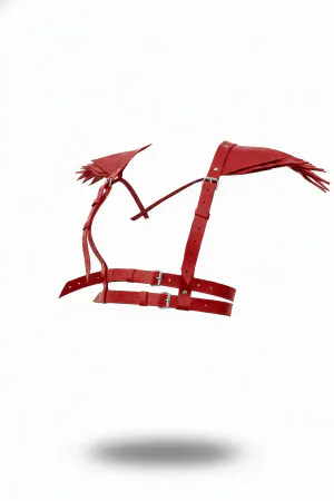 Red Faux Leather Sculptural Shoulder Harness Women Bold Wing Detail