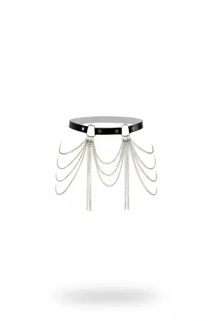 Black Faux Leather Waist Harness with Cascading Silver Chain Fringe
