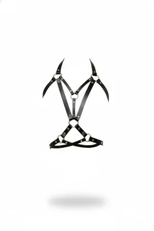 Black Faux Leather Studded Body Harness with Silver O-Rings