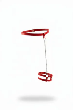 Red Faux Leather Waist Garter Harness with Detachable Silver Chain