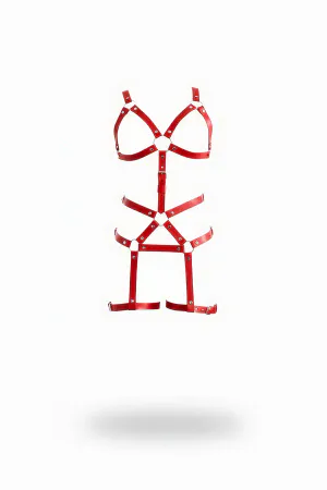 Red Faux Leather Full Body Harness O-Ring Lingerie Adjustable Straps