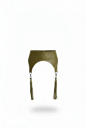Olive Green Faux Leather Waist Harness with Detachable Tassels