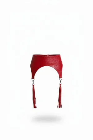 Red Faux Leather Garter Belt with Detachable Tassels
