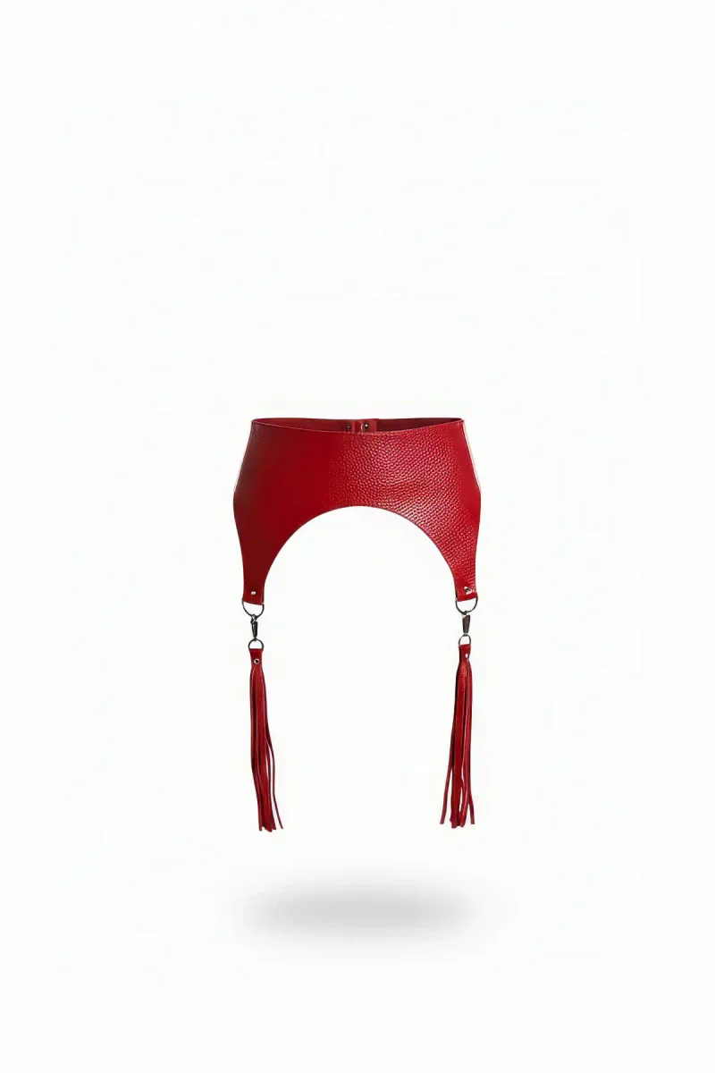 Red Faux Leather Garter Belt with Detachable Tassels