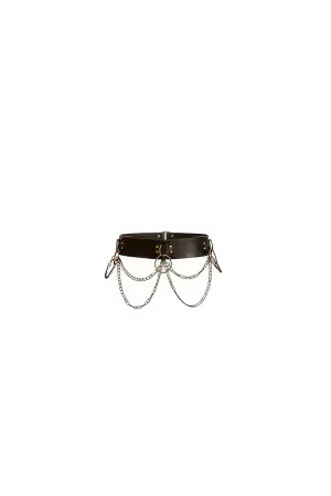 Black Faux Leather Waist Harness with Cascading Chains Central O-Ring