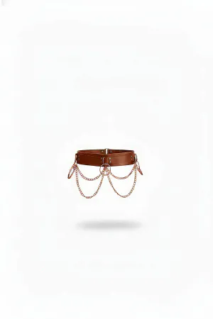 Brown Faux Leather Waist Harness with Cascading Rose Gold Chains