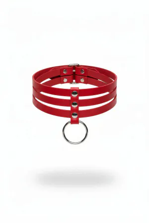 Kırmızı Choker Üç Sıralı Metal Halka Detaylı - APFT777
