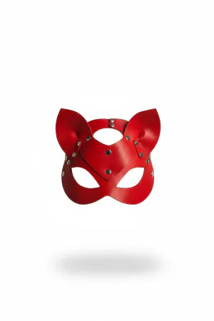 Red Faux Leather Cat Ear Mask with Silver Studs for Men Fashion