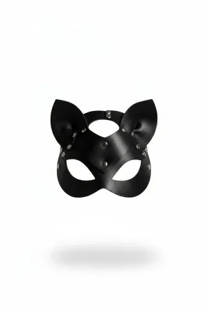 Black Faux Leather Cat Ear Mask with Silver Studs for Women