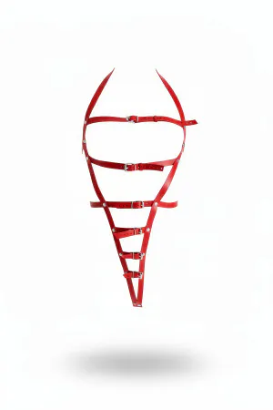 Kırmızı Body Harness Deri Çoklu Tokalı Vücut Aksesuarı - APFT790