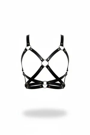 Black Faux Leather Caged Body Harness Bra Top Adjustable Straps