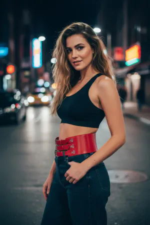 Red Faux Leather Triple-Strap Waist Harness Belt Women Adjustable