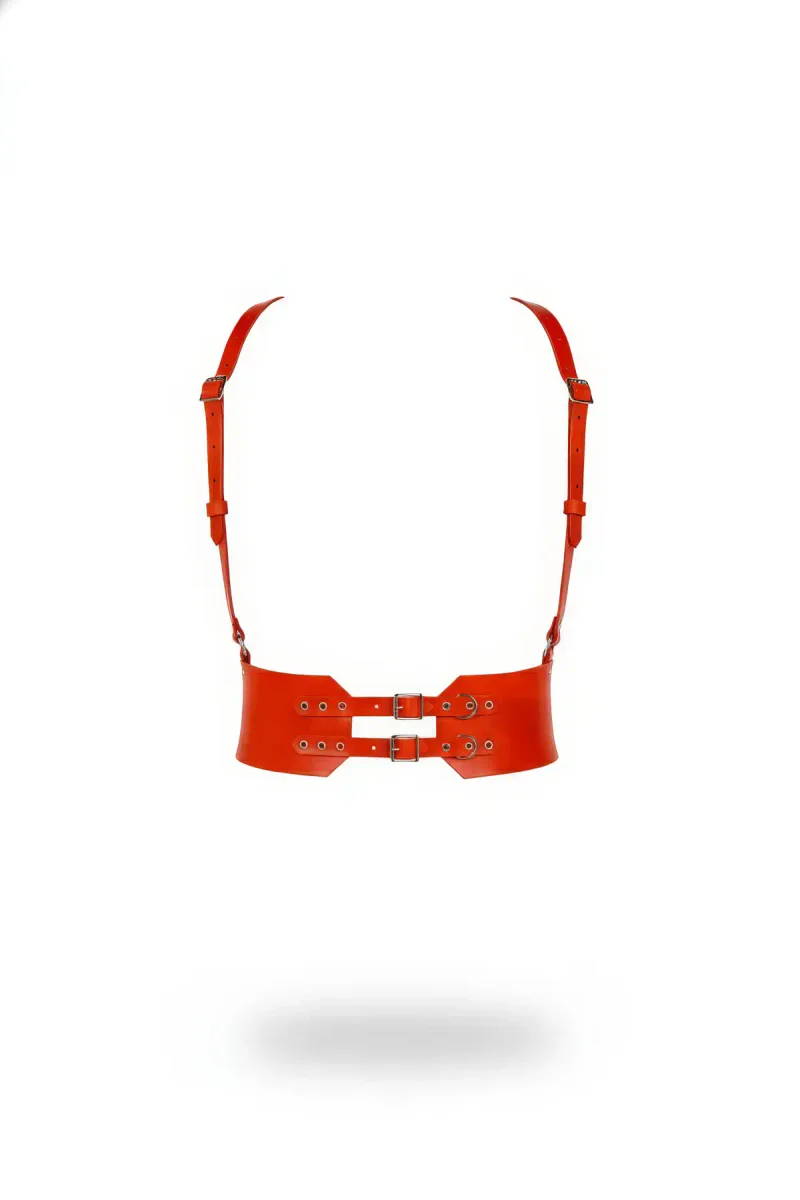Orange Faux Leather Wide Waist Harness Double Buckle Front View