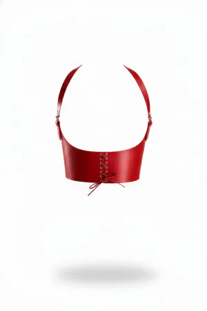Red Faux Leather Underbust Harness Lace-Up Back Adjustable Straps