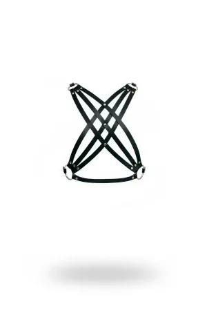 Black Faux Leather Quad-Strap Chest Harness Women Adjustable