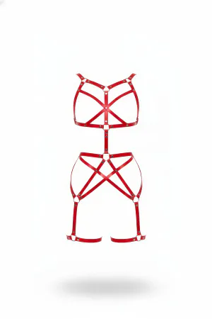 Red Faux Leather Strappy O-Ring Full Body Harness