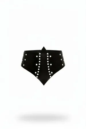 Black Studded Faux Leather Waist Cincher Pointed Design Silver Studs