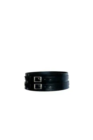 Black Wide Faux Leather Waist Belt Double Square Buckles