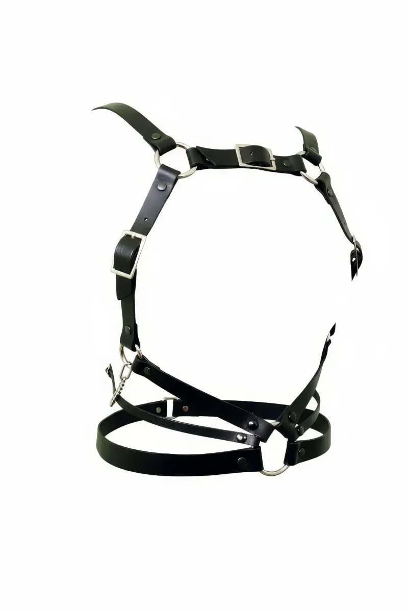Black Faux Leather Full Body Harness Women Adjustable Straps O-Rings