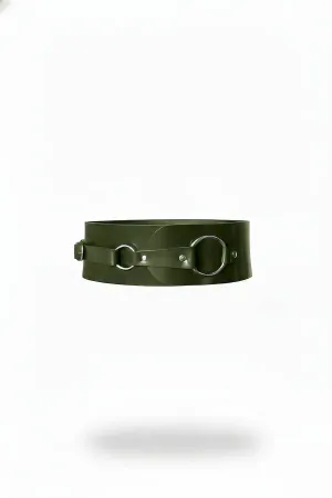 Olive Green Vegan Leather Waspie Harness Belt Silver O-Rings