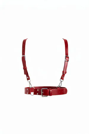 Red Faux Leather Waist Harness Adjustable Shoulder Straps Silver Hardware