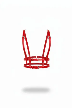 Red Faux Leather Chest Harness with Adjustable Buckles and Rivets