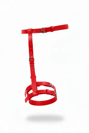 Red Faux Leather Garter Harness with Silver Buckles
