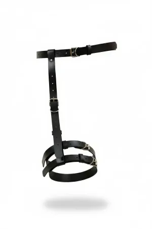 Black Faux Leather Single Leg Garter Harness with Adjustable Buckles