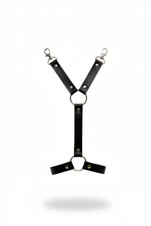 Black Faux Leather Y-Back Harness with O-Ring Detail