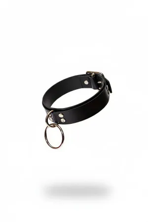 Black faux leather choker with large silver O-ring detail and buckle closure