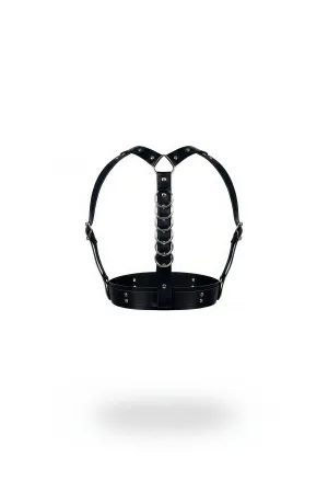 Black Faux Leather Multi O-Ring Chest Harness Adjustable Straps