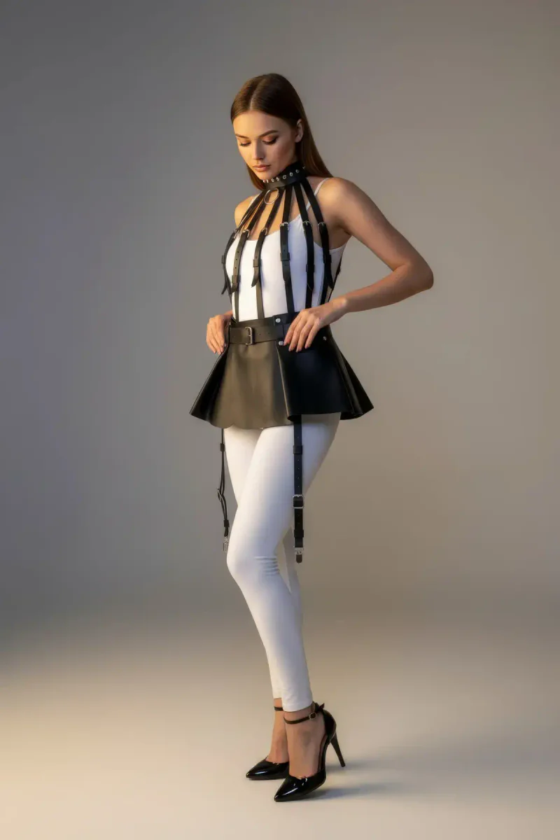 Siyah Deri Harness Choker