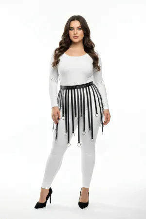 Black Faux Leather Ring Skirt Harness Waist