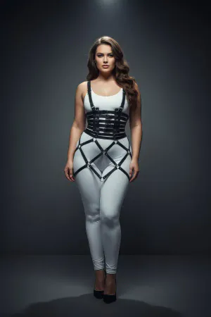 Siyah Deri Etek Görünümlü Body Harness Model Üzerinde