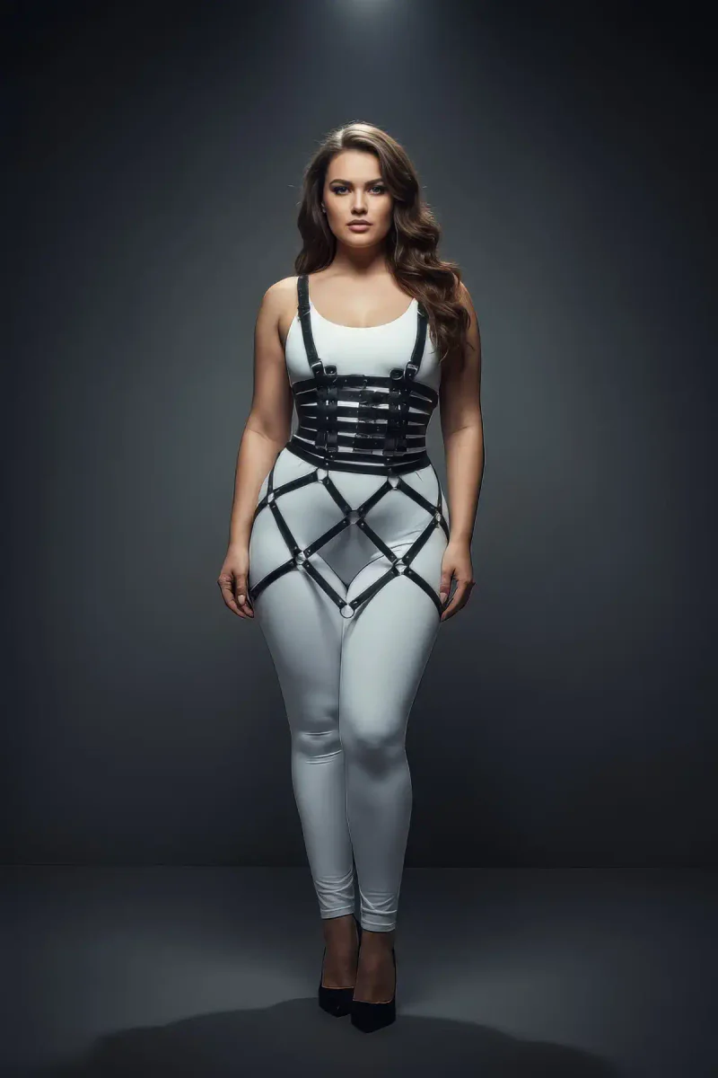 Metal Halkalı Etek Formunda Body Harness seksi bir gecelik aksesuar