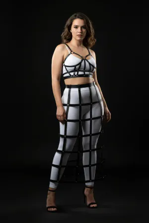 Black full length cage skirt harness with rivet detail