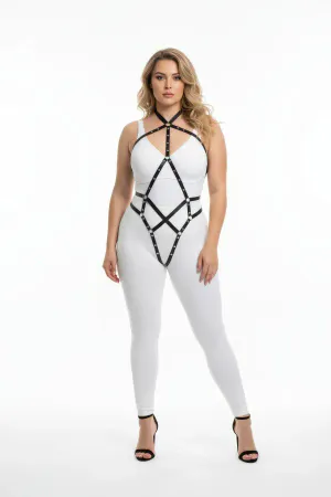 Black Faux Leather Full Body Harness with Diamond Straps