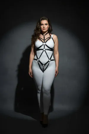 Black Faux Leather Full Body Harness with Multiple O-Rings