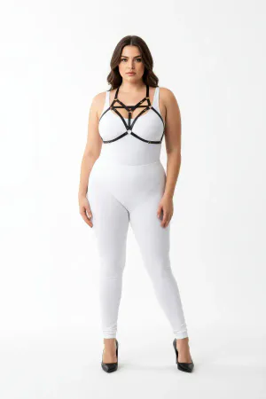 Black Faux Leather Strappy Chest Harness with O-Ring Detail