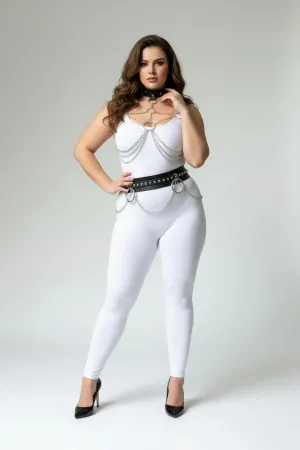 Plus Size Black Faux Leather Chain Body Harness Set with Studded Belt